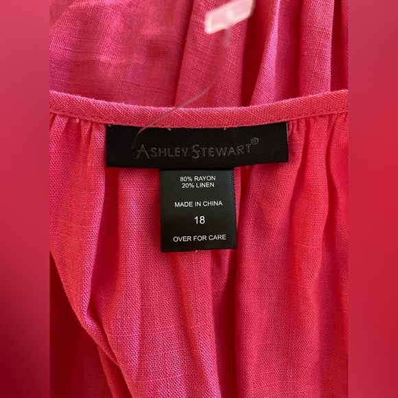 Ashley Stewart Pink Blended Linen 3/4 length sleeves Button Down Top SKU0056&57 - Picture 7 of 9